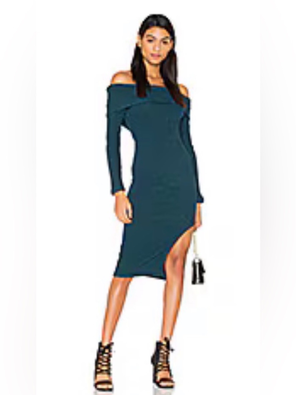 Lavish Alice Teal Rib Knit Bandeau Dress